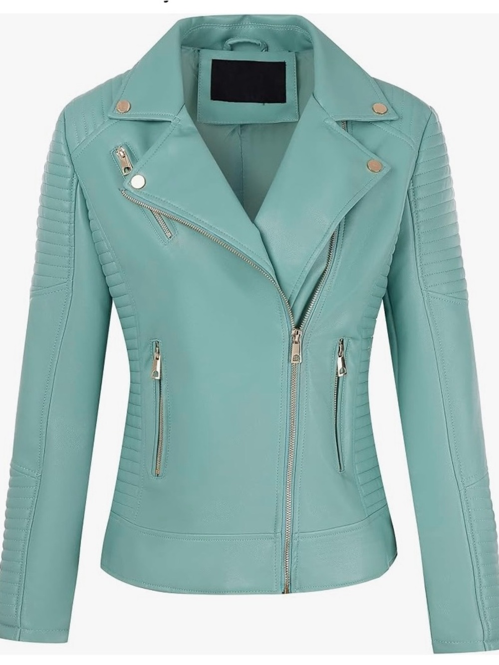 Bellivera Aqua Women's Faux Leather Casual Moto Lightweight Jacket size: Small